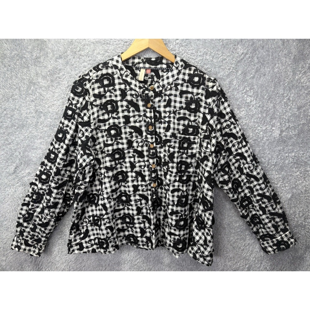 Anthropologie Pilcro Womens M Whitney Trapeze Top Black White Floral Plaid Boho